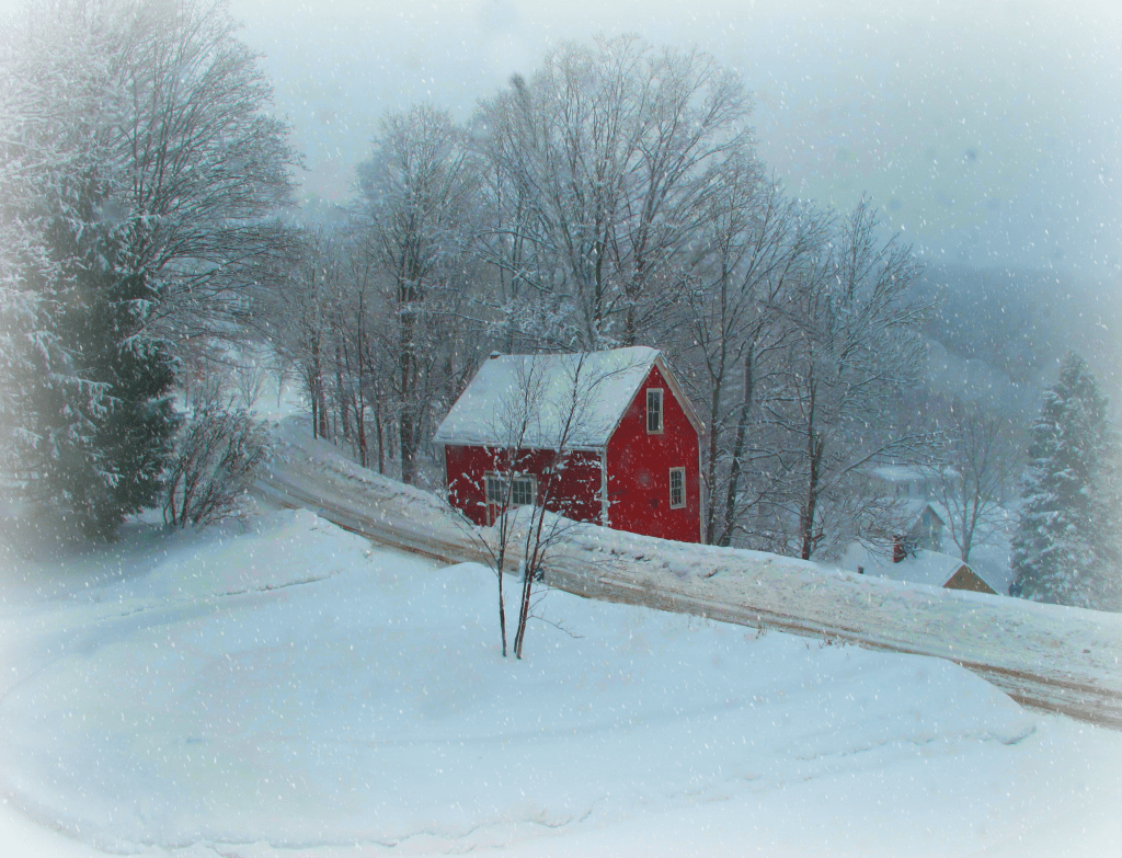 Over the fence and down the hill,  Julie's house.
